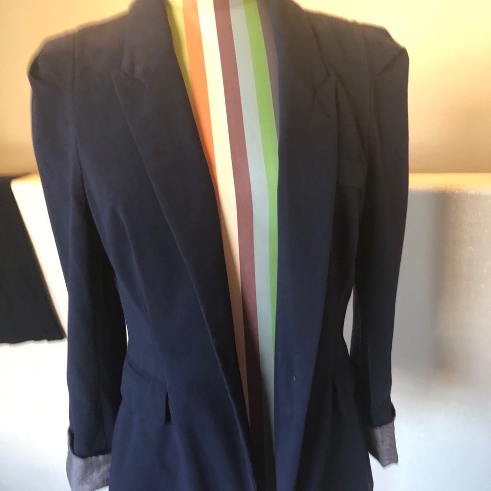 Navy Blazer pin stripe cuff detail